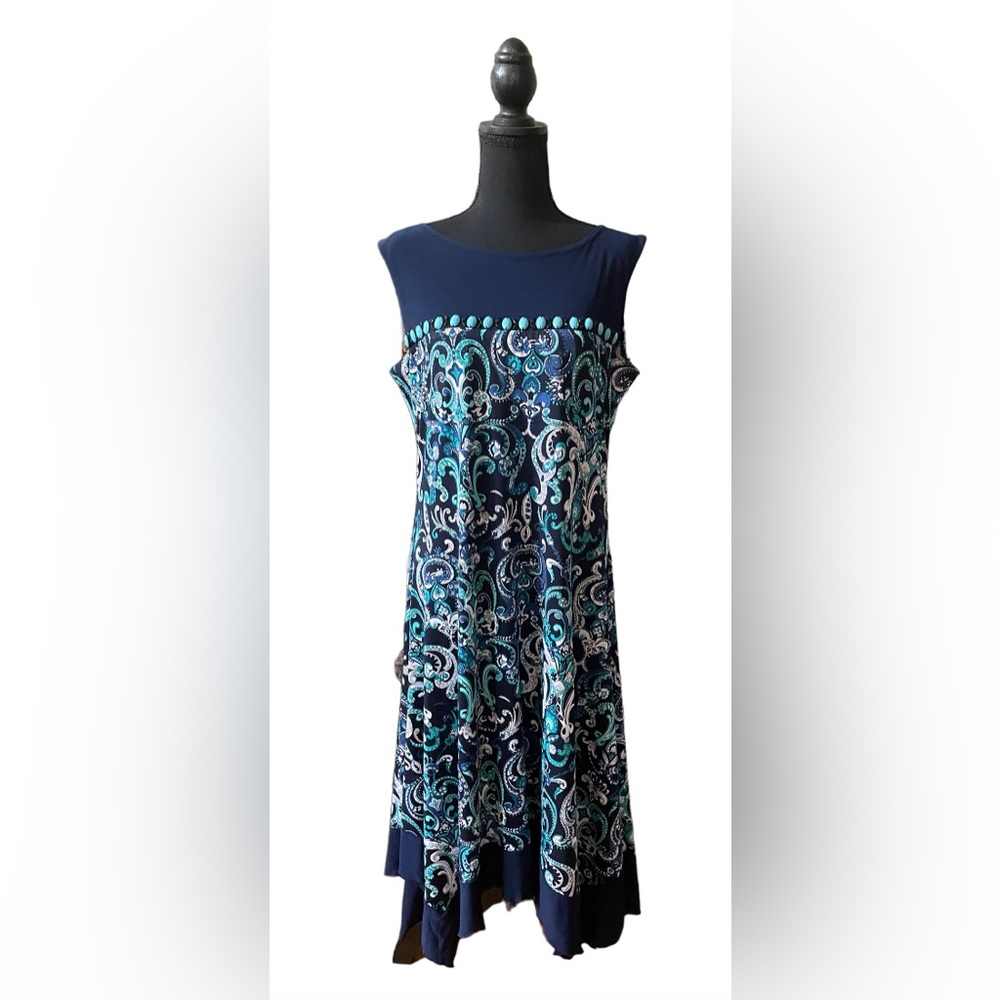 Preseption Concept: Long Blue Pattern Dress with a Beaded Trimmed Chest